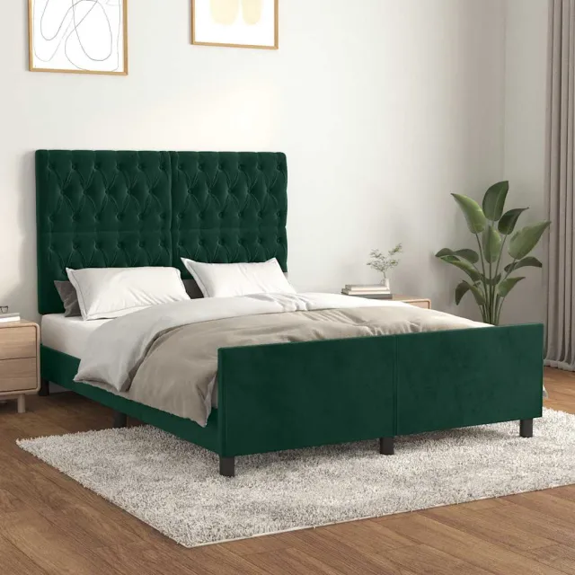 Cadre de lit sans matelas vert foncé 140x190 cm velours