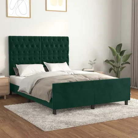 Cadre de lit sans matelas vert foncé 140x190 cm velours
