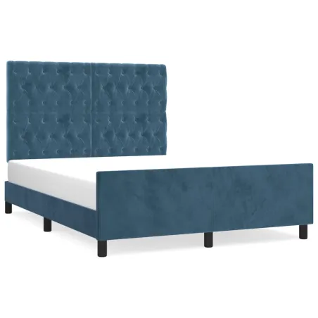 Cadre de lit sans matelas bleu foncé 140x190 cm velours