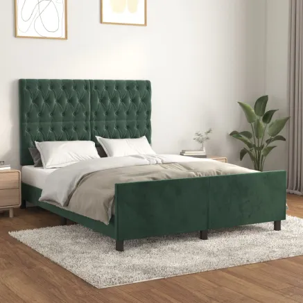 Cadre de lit sans matelas vert foncé 140x200 cm velours