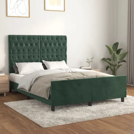 Cadre de lit sans matelas vert foncé 140x200 cm velours