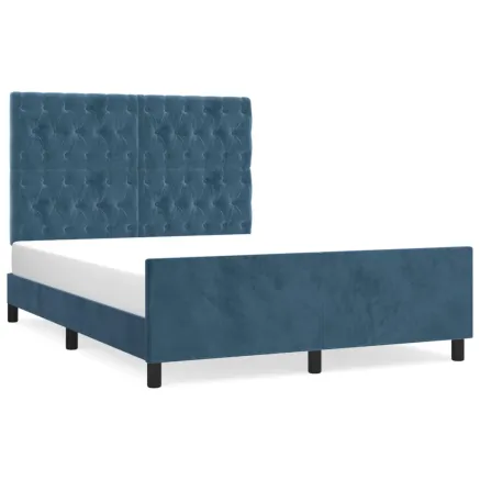 Cadre de lit sans matelas bleu foncé 140x200 cm velours 2