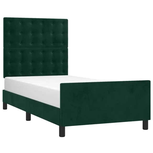 Cadre de lit sans matelas vert foncé 90x190 cm velours