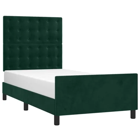 Cadre de lit sans matelas vert foncé 90x190 cm velours