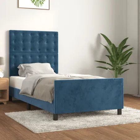 Cadre de lit sans matelas bleu foncé 90x200 cm velours