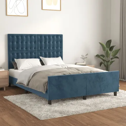 Cadre de lit sans matelas bleu foncé 140x190 cm velours
