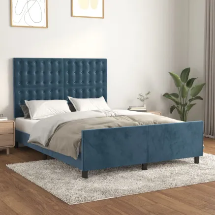 Cadre de lit sans matelas bleu foncé 140x200 cm velours