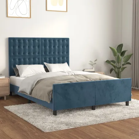 Cadre de lit sans matelas bleu foncé 140x200 cm velours