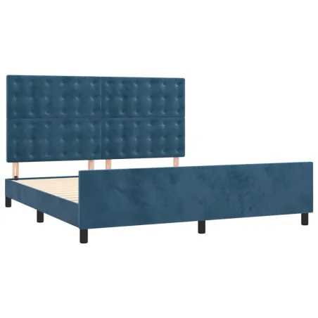 Cadre de lit sans matelas bleu foncé 160x200 cm velours