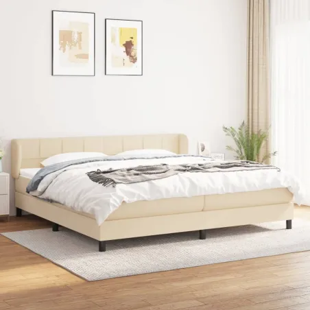 Sommier à lattes de lit avec matelas Crème 200x200 cm Tissu