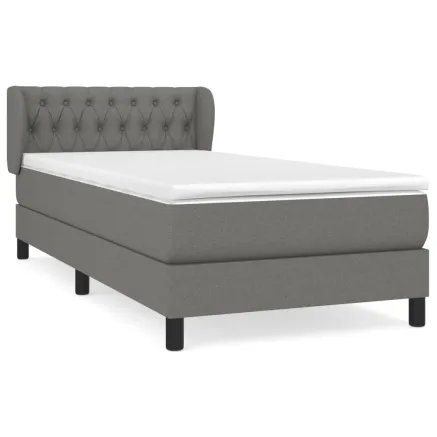 Sommier à lattes de lit avec matelas Gris foncé 90x200 cm Tissu 2