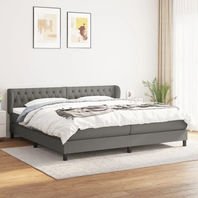 Sommier à lattes de lit avec matelas Gris foncé 200x200cm Tissu