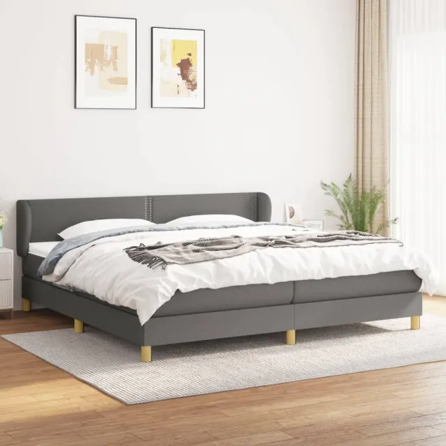 Sommier à lattes de lit avec matelas Gris foncé 200x200cm Tissu