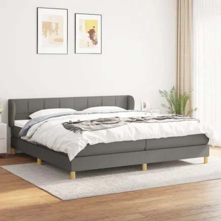 Sommier à lattes de lit avec matelas Gris foncé 200x200cm Tissu