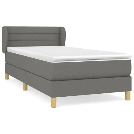 Sommier à lattes de lit avec matelas Gris foncé 90x200 cm Tissu