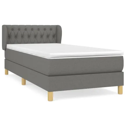 Sommier à lattes de lit avec matelas Gris foncé 90x200 cm Tissu 2