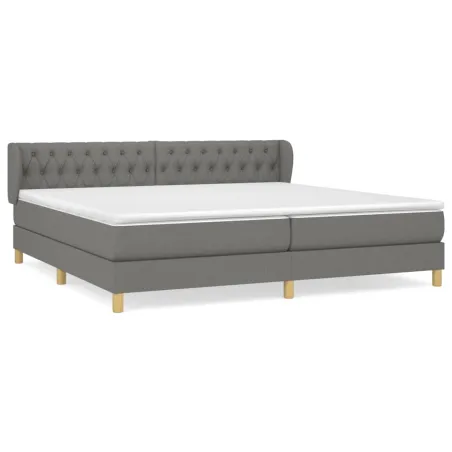 Sommier à lattes de lit avec matelas Gris foncé 200x200cm Tissu