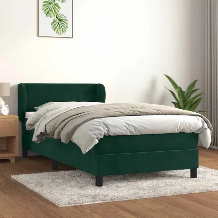 Sommier à lattes de lit avec matelas Vert foncé 90x200 cm