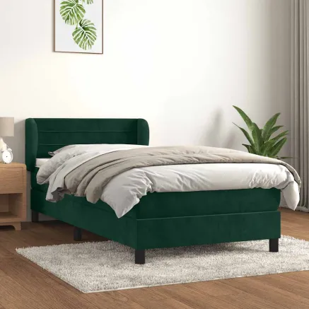 Sommier à lattes de lit avec matelas Vert foncé 90x200 cm