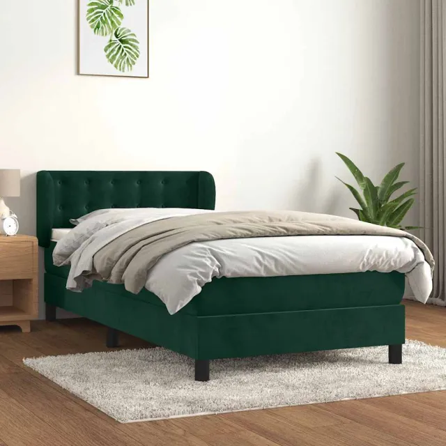 Sommier à lattes de lit avec matelas Vert foncé 90x200 cm