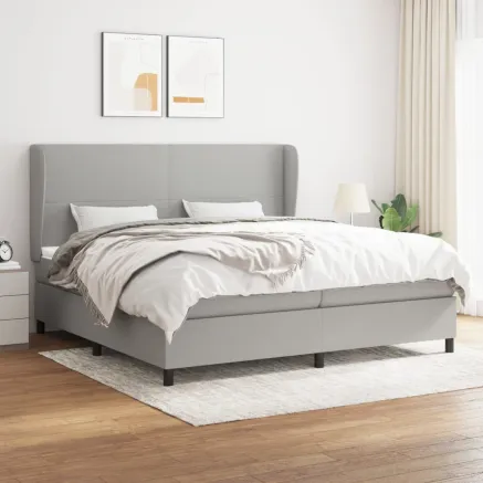 Sommier à lattes de lit avec matelas Gris clair 200x200cm Tissu