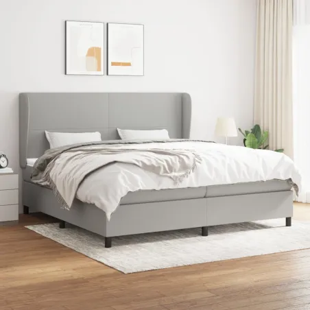 Sommier à lattes de lit avec matelas Gris clair 200x200cm Tissu