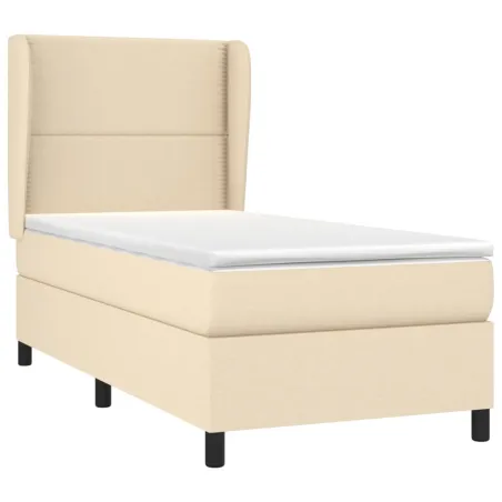 Sommier à lattes de lit avec matelas Crème 90x200 cm Tissu