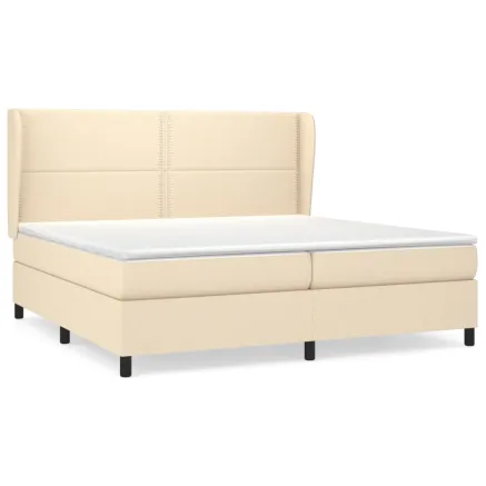 Sommier à lattes de lit avec matelas Crème 200x200 cm Tissu 2