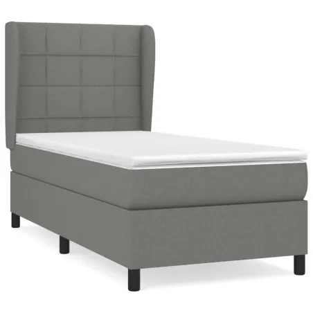 Sommier à lattes de lit avec matelas Gris foncé 90x200 cm Tissu