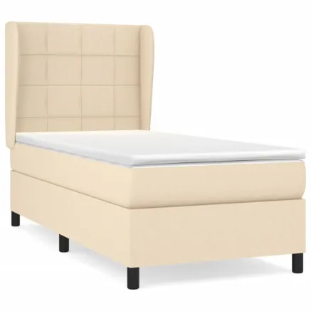 Sommier à lattes de lit avec matelas Crème 90x200 cm Tissu 2