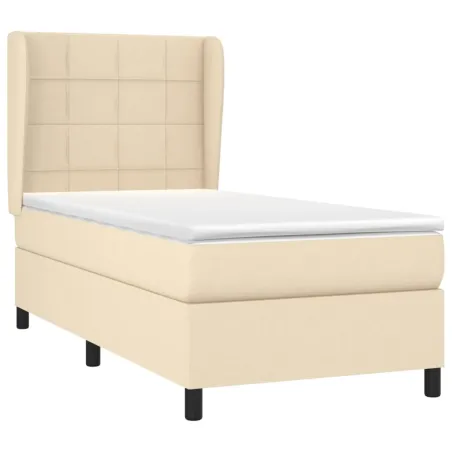 Sommier à lattes de lit avec matelas Crème 90x200 cm Tissu