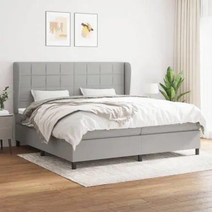 Sommier à lattes de lit avec matelas Gris clair 200x200cm Tissu