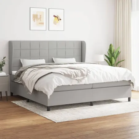Sommier à lattes de lit avec matelas Gris clair 200x200cm Tissu