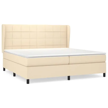 Sommier à lattes de lit avec matelas Crème 200x200 cm Tissu 2