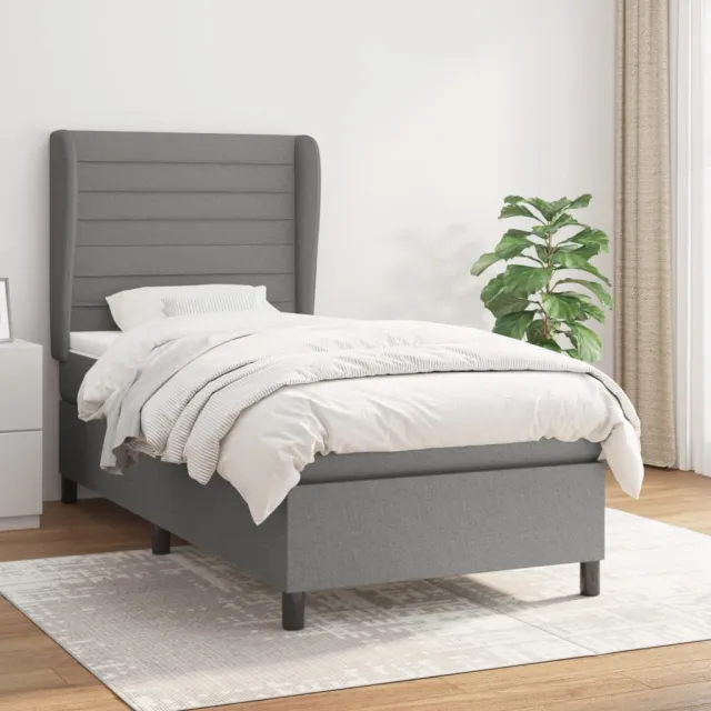 Sommier à lattes de lit avec matelas Gris foncé 90x200 cm Tissu