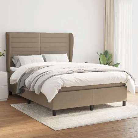 Sommier à lattes de lit avec matelas Taupe 140x190 cm Tissu