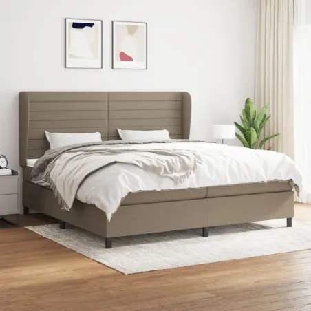 Sommier à lattes de lit avec matelas Taupe 200x200 cm Tissu