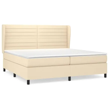 Sommier à lattes de lit avec matelas Crème 200x200 cm Tissu 2
