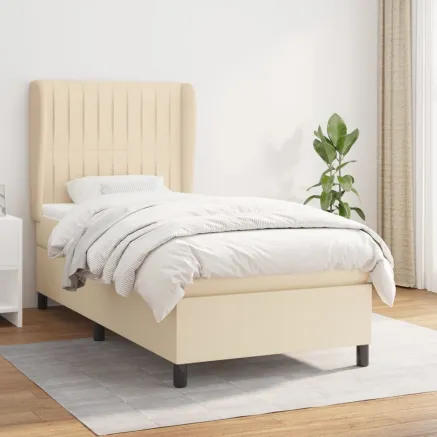 Sommier à lattes de lit avec matelas Crème 80x200 cm Tissu