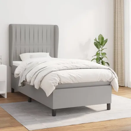 Sommier à lattes de lit avec matelas Gris clair 90x200 cm Tissu