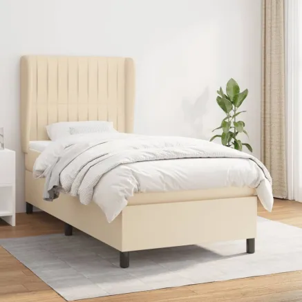 Sommier à lattes de lit avec matelas Crème 90x200 cm Tissu