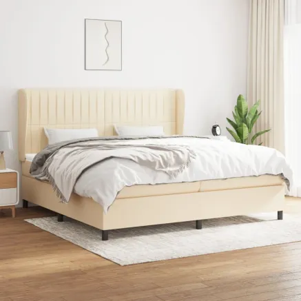 Sommier à lattes de lit avec matelas Crème 200x200 cm Tissu