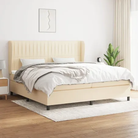 Sommier à lattes de lit avec matelas Crème 200x200 cm Tissu