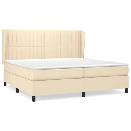 Sommier à lattes de lit avec matelas Crème 200x200 cm Tissu 2