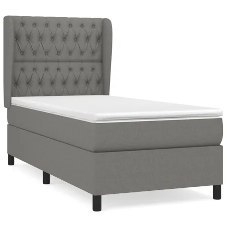 Sommier à lattes de lit avec matelas Gris foncé 90x200 cm Tissu