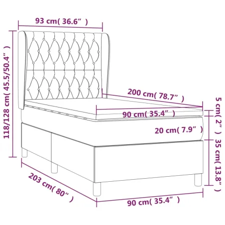 Sommier à lattes de lit avec matelas Gris foncé 90x200 cm Tissu