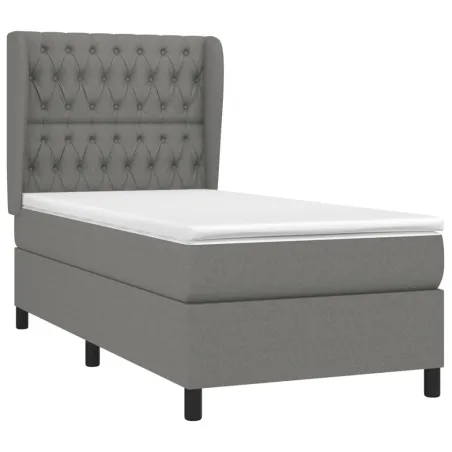Sommier à lattes de lit avec matelas Gris foncé 100x200cm Tissu