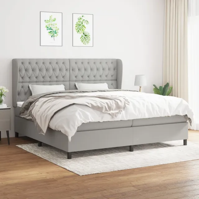 Sommier à lattes de lit avec matelas Gris clair 200x200cm Tissu