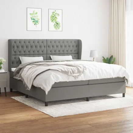 Sommier à lattes de lit avec matelas Gris foncé 200x200cm Tissu