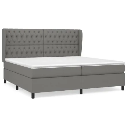Sommier à lattes de lit avec matelas Gris foncé 200x200cm Tissu 2